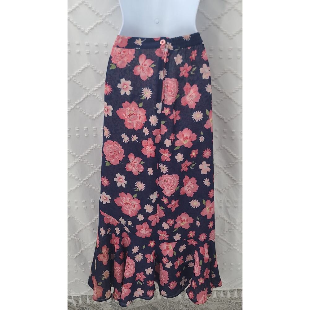 Vintage Boho Chic Maxi skirt Christopher Banks reversible floral office SZ L - Picture 6 of 11